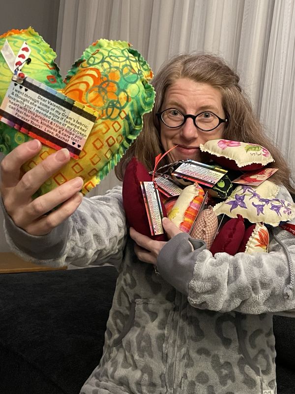 Rachel holding fabric hearts