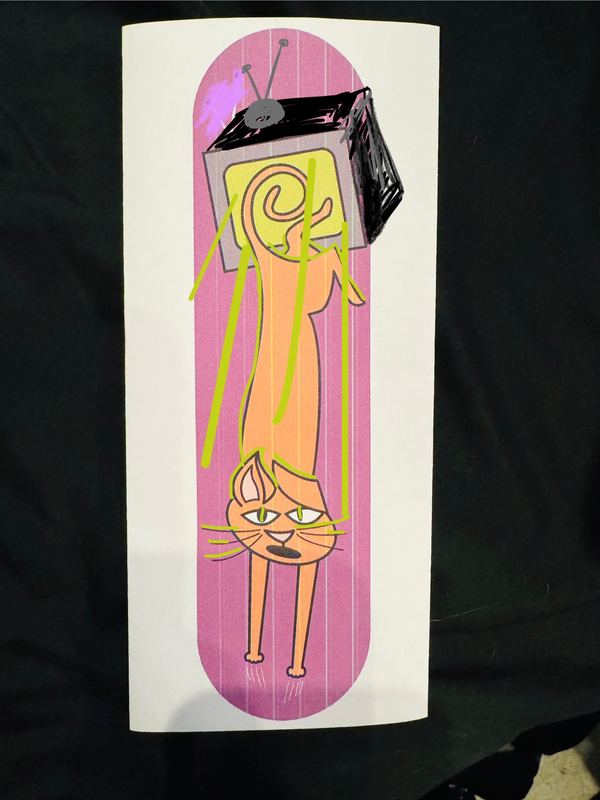 Digitized pink cat artwork with extra doodles added
