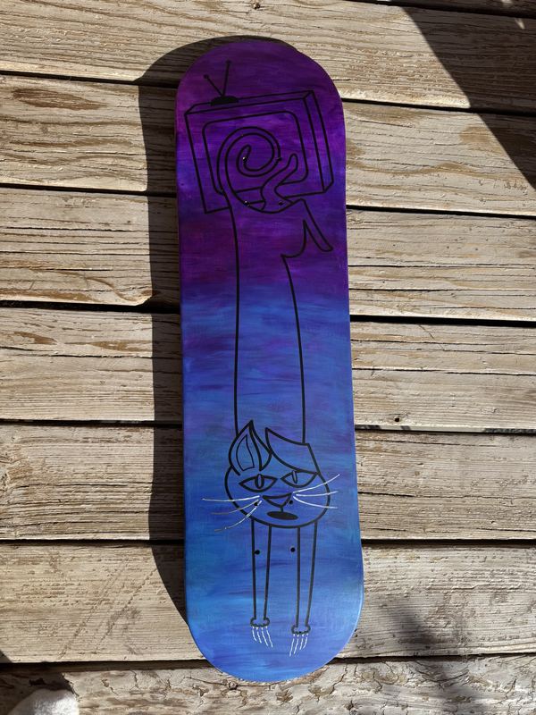 Black cat outlines finished, deck resting on wood planks