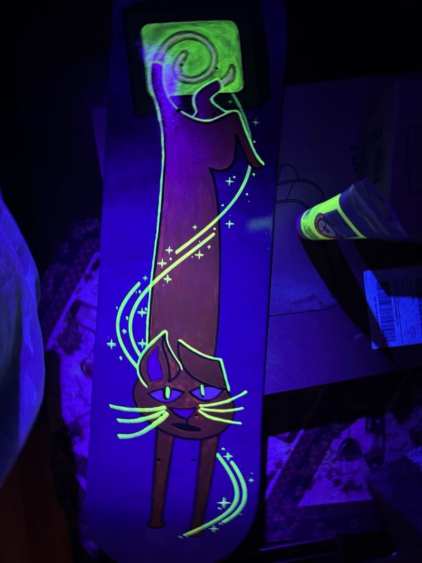 Painting glowing under a blacklight
